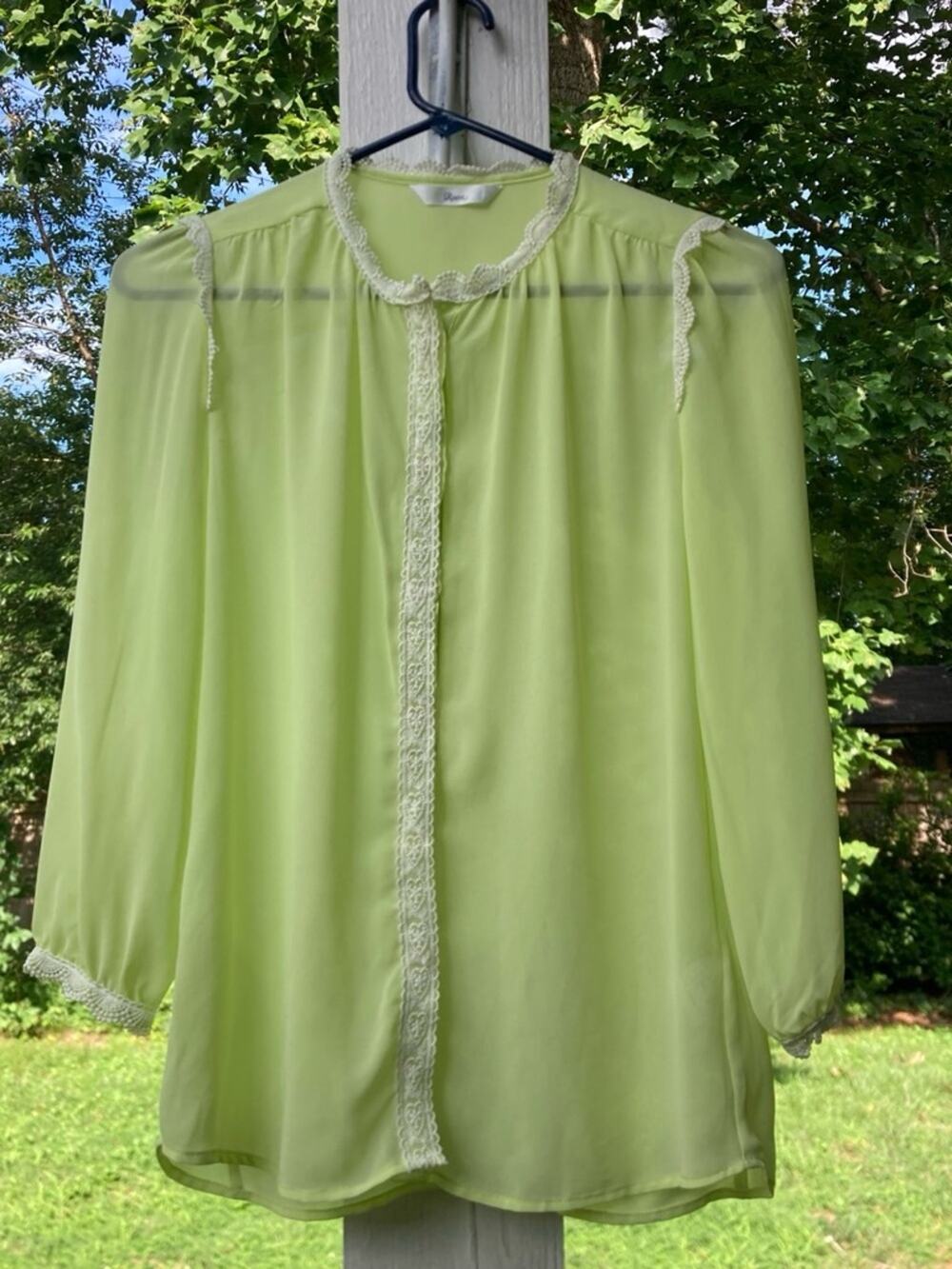 Roem Vintage Style 1950s/60s Coquette/Romantic Sheer Blouse with Crocheted Lace
